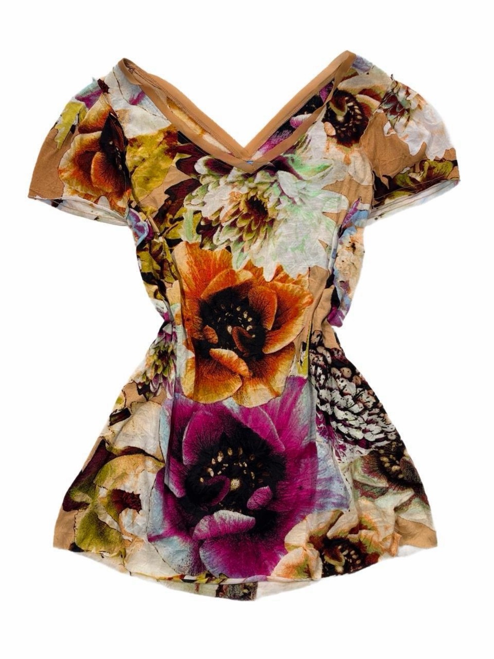 Simply Vera Vera Wang Multicolor Floral V-Neck Short Sleeve Top